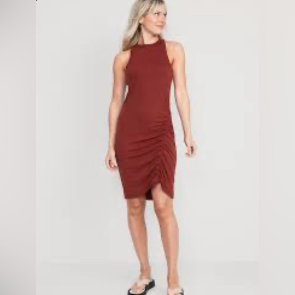 Old Navy UltraLite Racerback Rib-Knit Ruched Dress - Picture 2 of 4